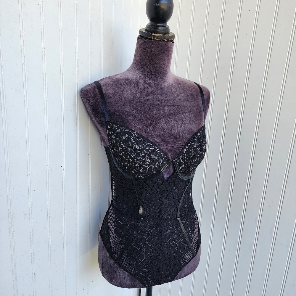 NWOT Victoria’s Secret Bodysuit Black Lace Sheer Lingerie Intimates Sexy 34C